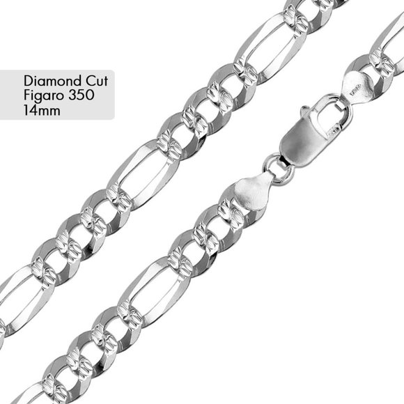 925 Sterling Silver Men's New 14mm Diamond Cut Figaro Chain 30 inches long